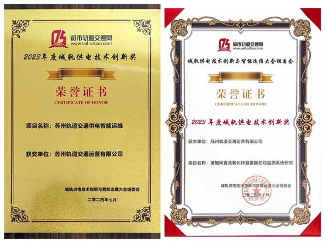 苏州地铁两项智能运维案例获“城轨供电技术创新奖”