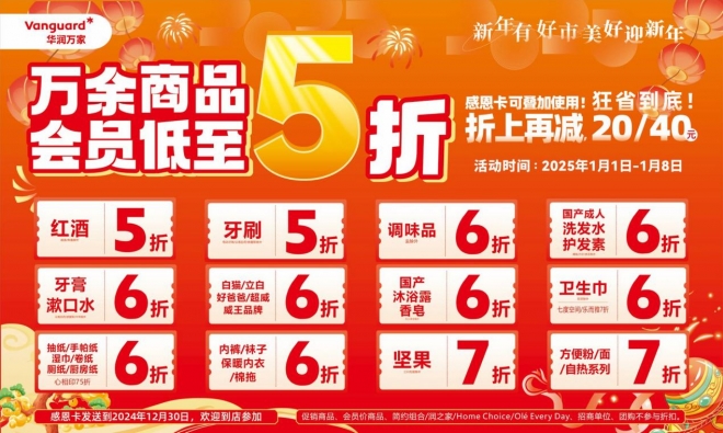年货时间到！华润万家万余商品会员低至5折！
