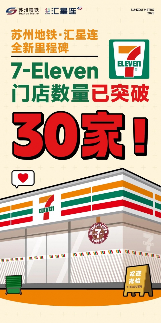 城市便捷服务再进阶：苏州地铁自营7-Eleven突破30店！